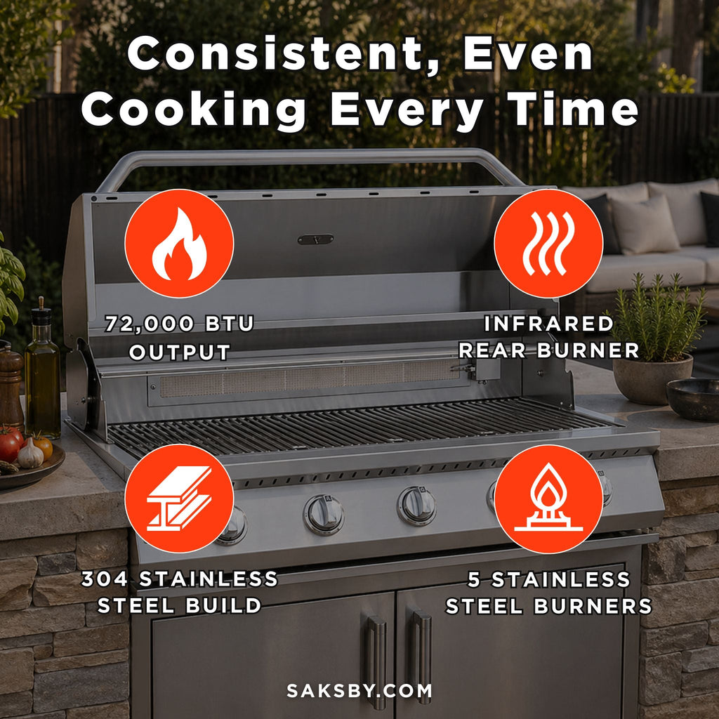 KoKoMo Grills 40-Inch Heavy-Duty 72K BTU LP/NG 5 Burner Built-In Stainless Steel Gas Grill [KO-BAK5BG] (SAK73152)