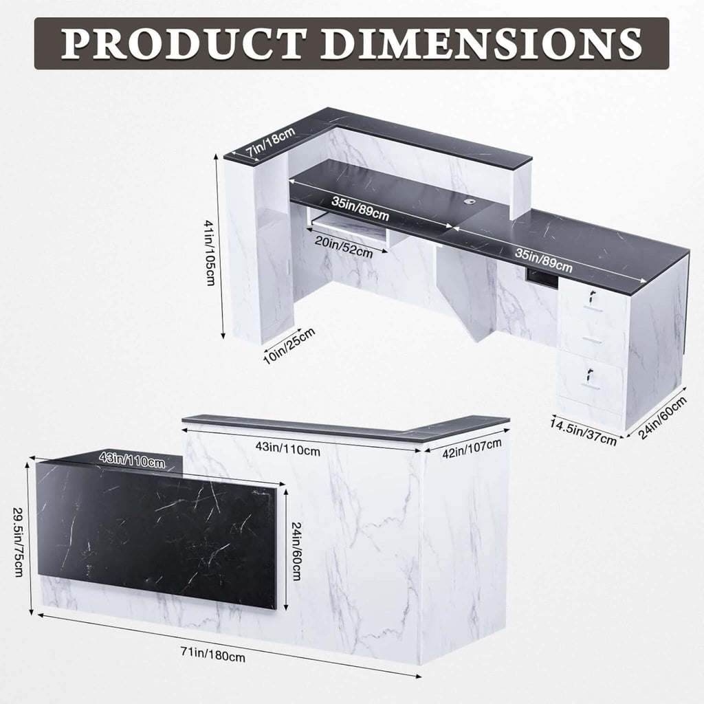 L-Shaped Modern Black And White Reception Desk With Lockable Drawers (SAK50729)