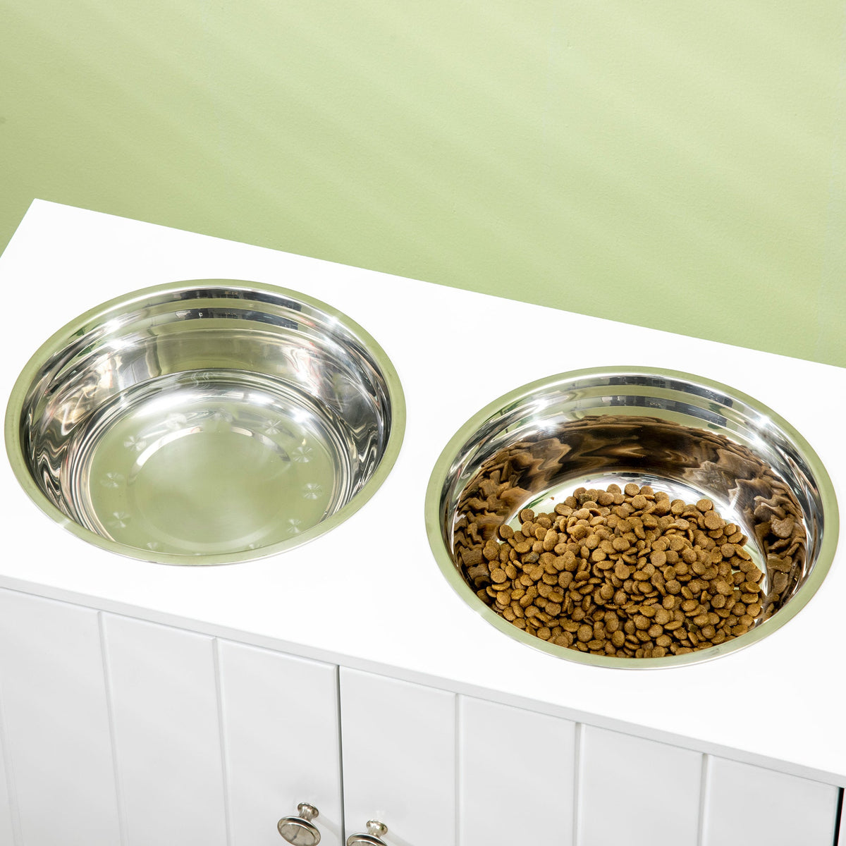 Large Elevated Dog Bowls with Storage Cabinet - Stainless Steel Feeder