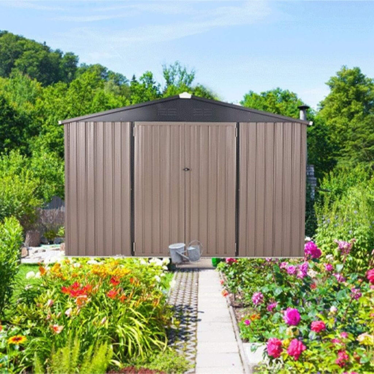 [08X10FT] Large Heavy-Duty Outdoor Metal Garden Tools Storage Utility Shed W/ Lockable Door (SAK72751)