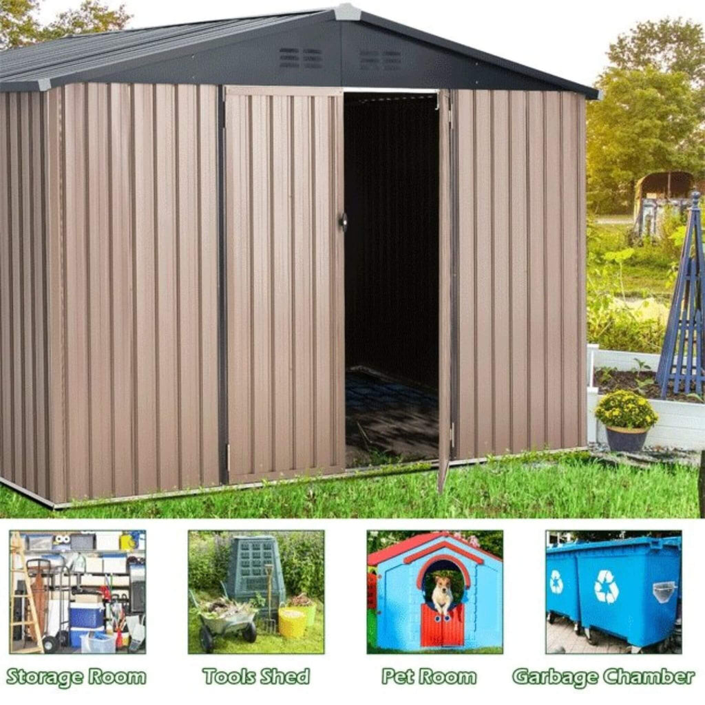 [08X10FT] Large Heavy-Duty Outdoor Metal Garden Tools Storage Utility Shed W/ Lockable Door (SAK72751)