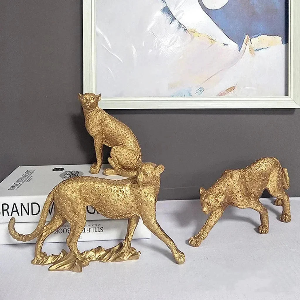 Gold Leopard Cheetah Statues for Modern Home Decor Lovers