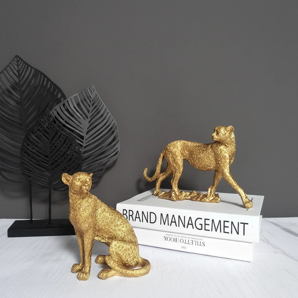 Gold Leopard Cheetah Statues for Modern Home Decor Lovers
