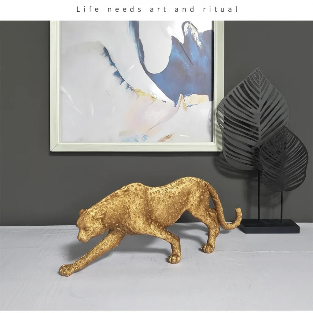 Gold Leopard Cheetah Statues for Modern Home Decor Lovers