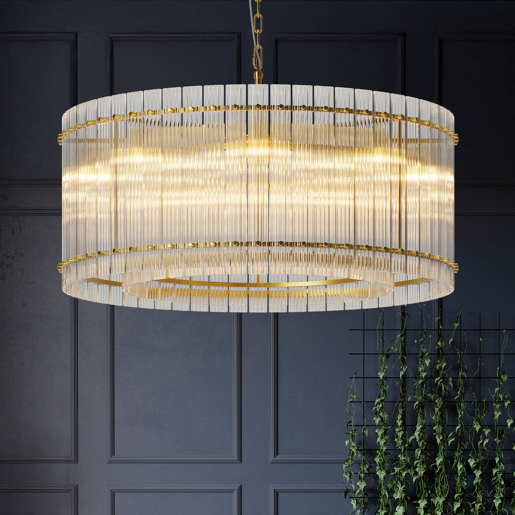 37" Modern Gold Round 8-Light Crystal Chandelier with 2-Tier Crystal Glass - Gold