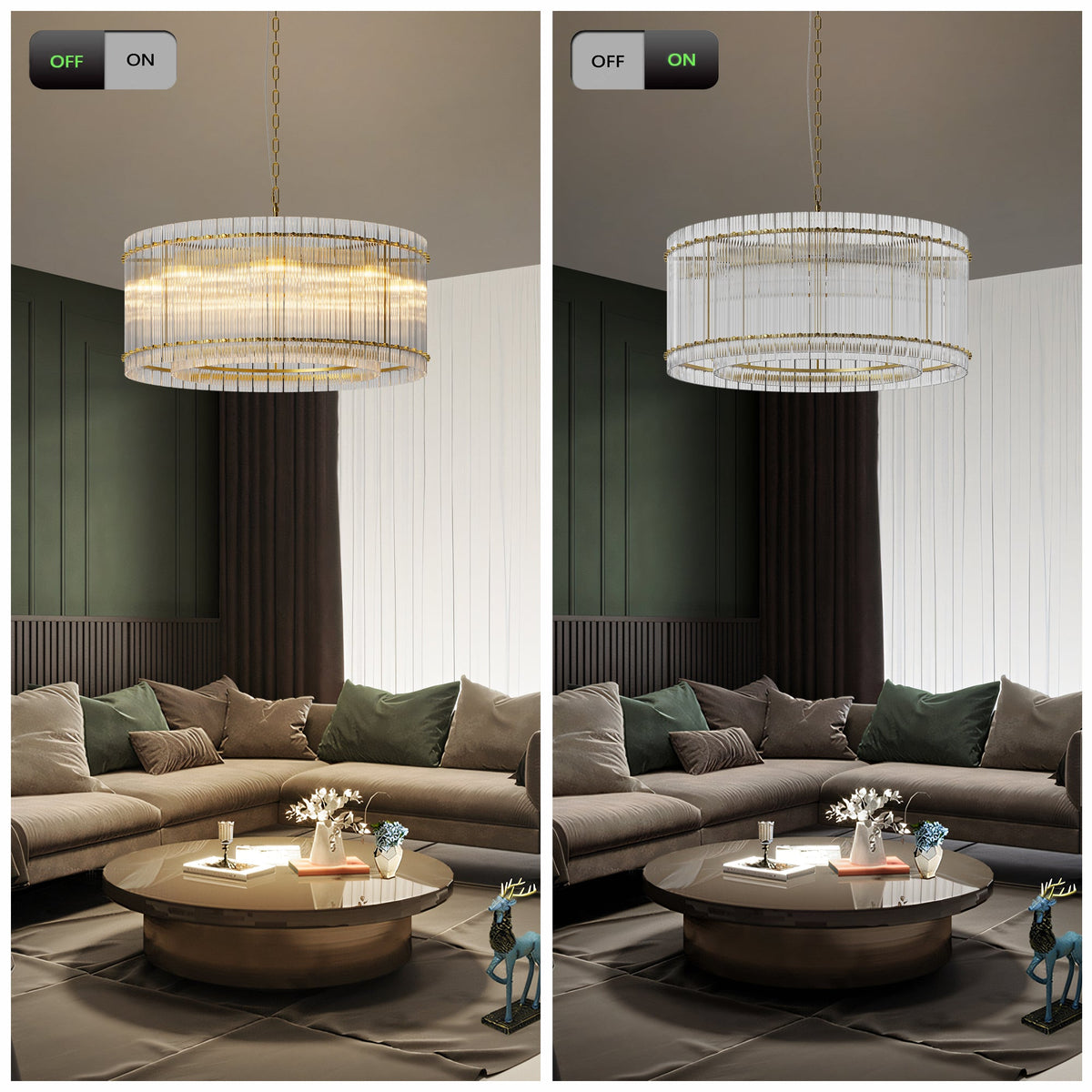 37" Modern Gold Round 8-Light Crystal Chandelier with 2-Tier Crystal Glass - Gold