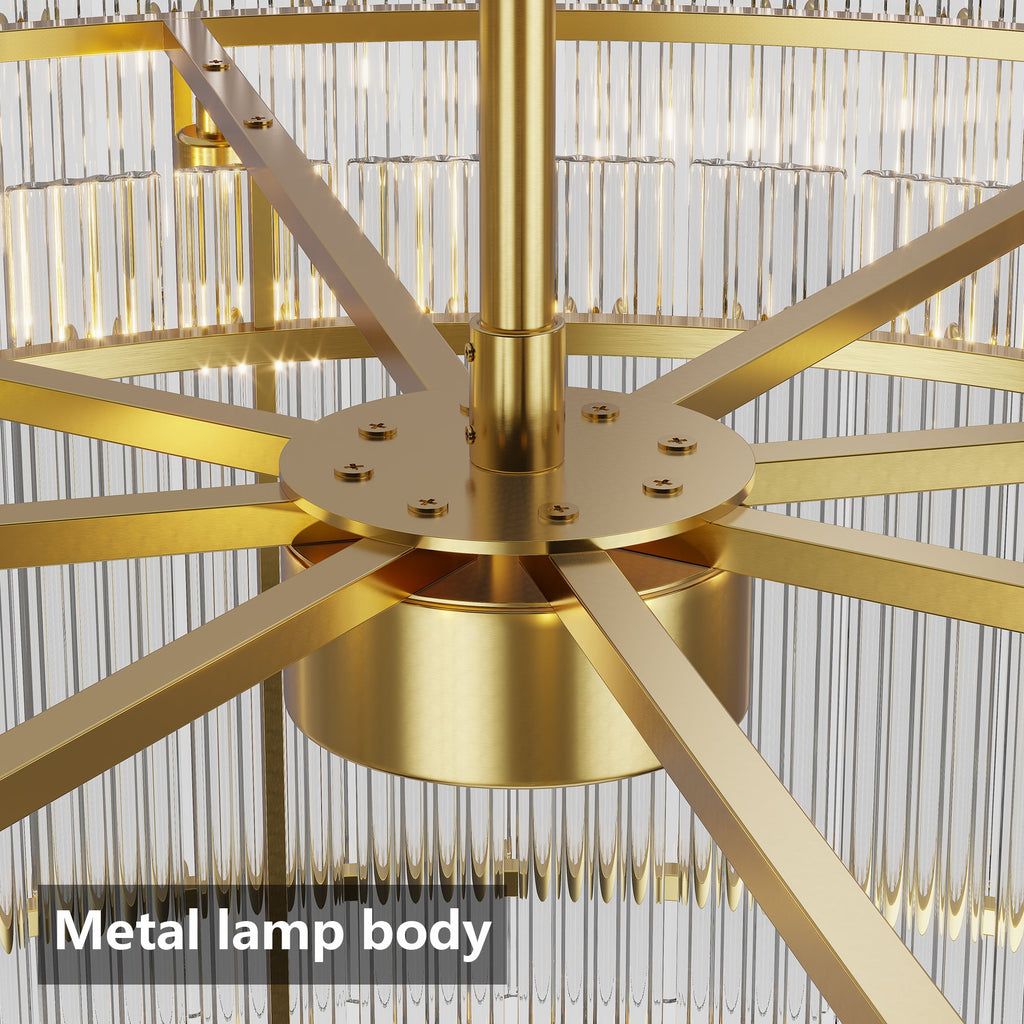 37" Modern Gold Round 8-Light Crystal Chandelier with 2-Tier Crystal Glass - Gold