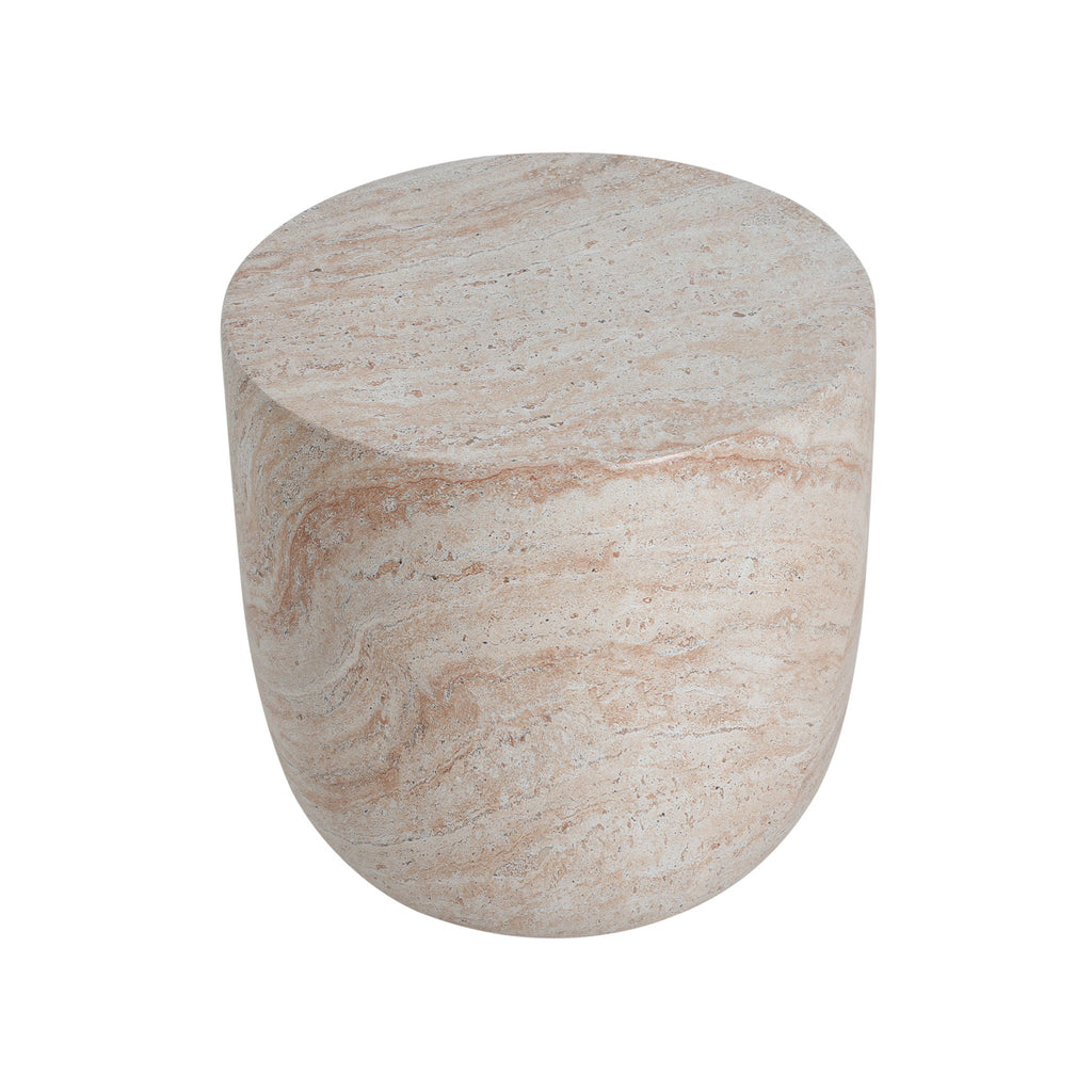 Outdoor / Indoor Lightweight Concrete Side Table With Travertine - Beige