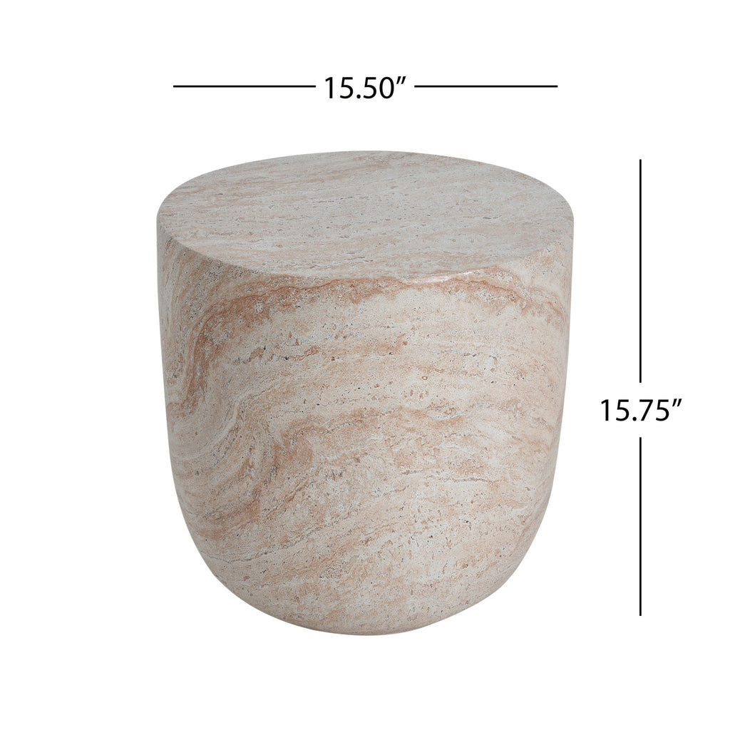 Outdoor / Indoor Lightweight Concrete Side Table With Travertine - Beige