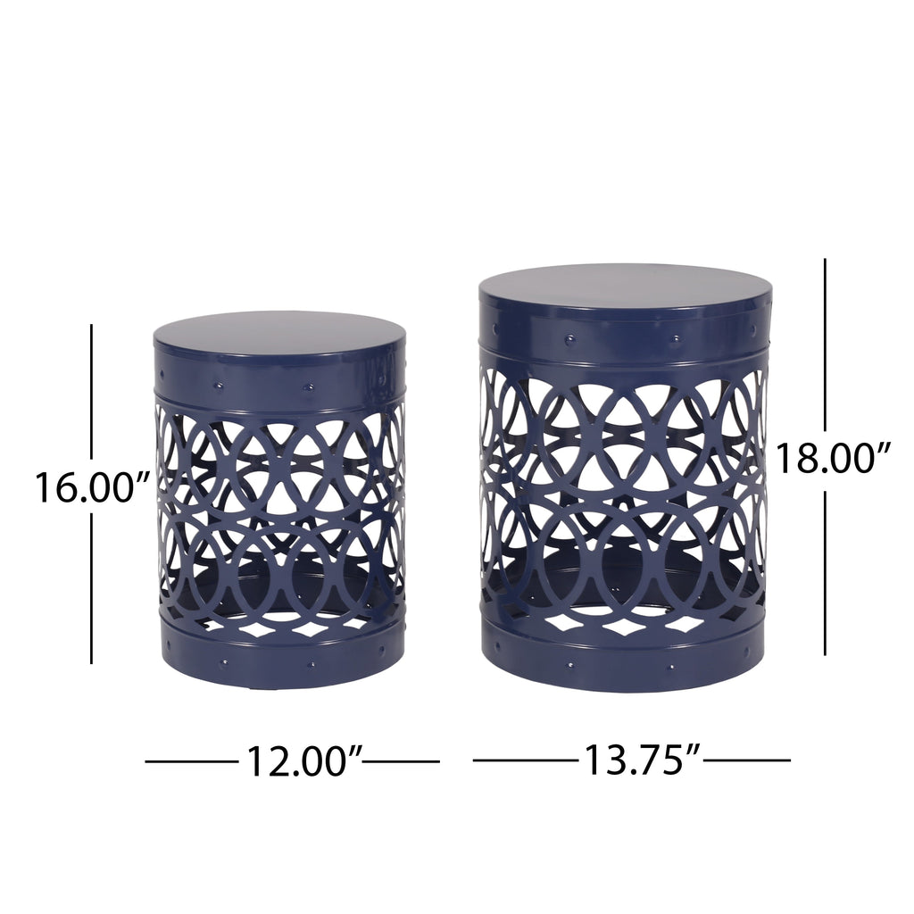 Navy Blue Outdoor Metal Set of 2 End Tables