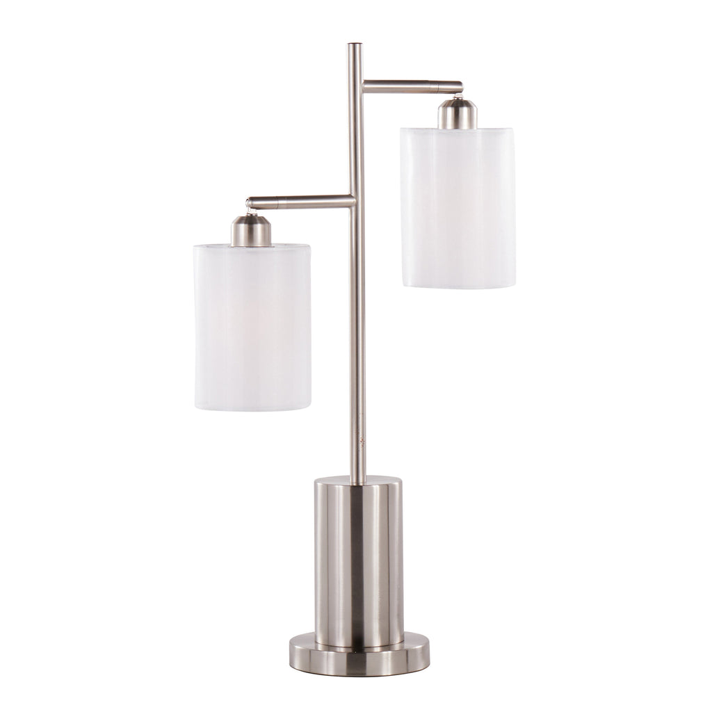 Cannes Contemporary Table Lamp in Nickel Metal with White Shades