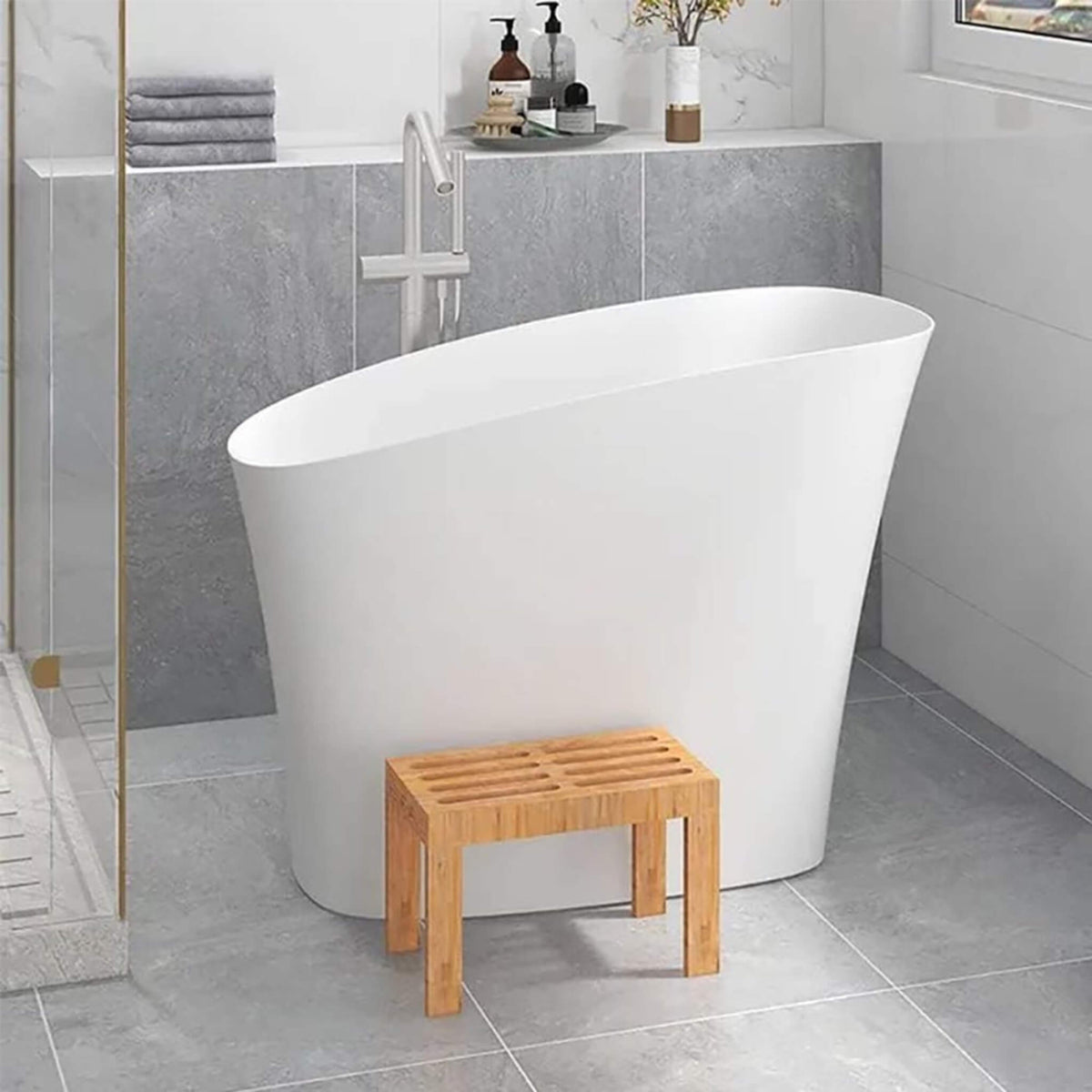 Veloura Luxury 47-Inch White Freestanding Japanese-Styled Deep Stone Soaking Bathtub Resin (SAK84725)