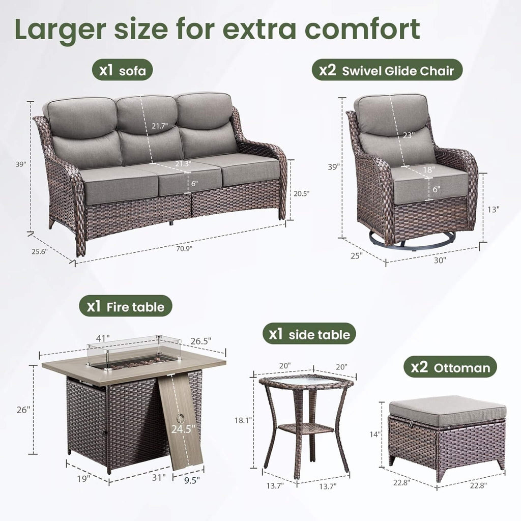 Luxury 7-Piece Outdoor Patio Furniture Set With Fire Pit Table (SAK57391)