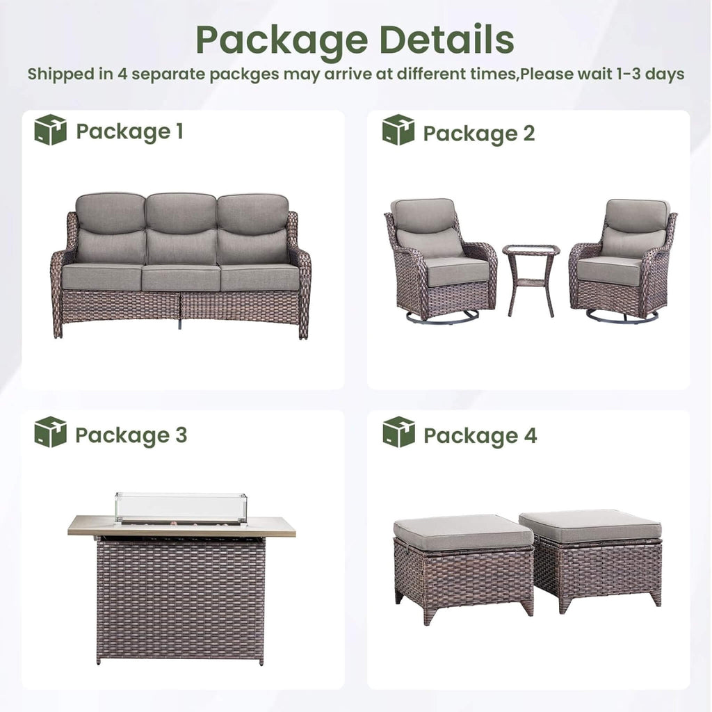 Luxury 7-Piece Outdoor Patio Furniture Set With Fire Pit Table (SAK57391)