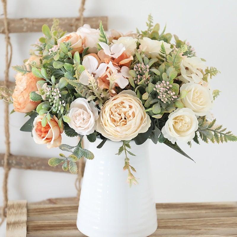 Luxury Fake Flowers Artificial Silk Roses High Quality Big Bouquet For Office Parties Bridal and Wedding Decoration Artificial Rose Flowers Bouquet Silk Flowers Rose for Home Bridal Wedding Party Festival Decor