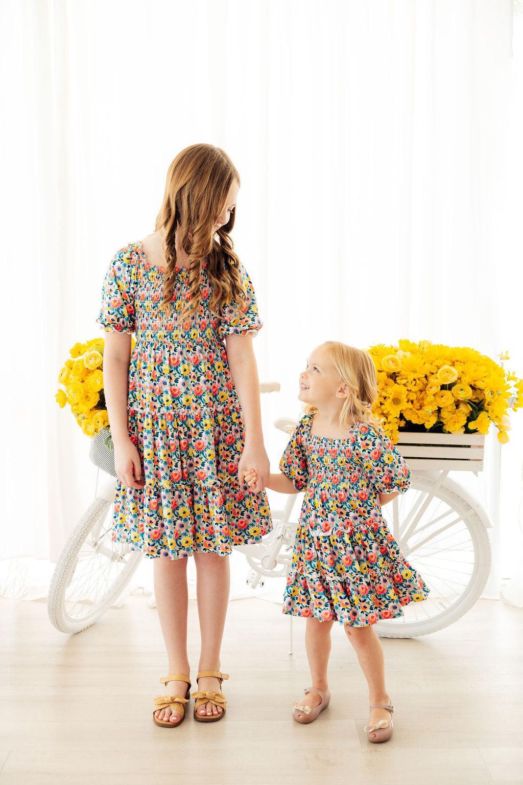 SALE Beautiful Blossoms Smocked Ruffle Dress