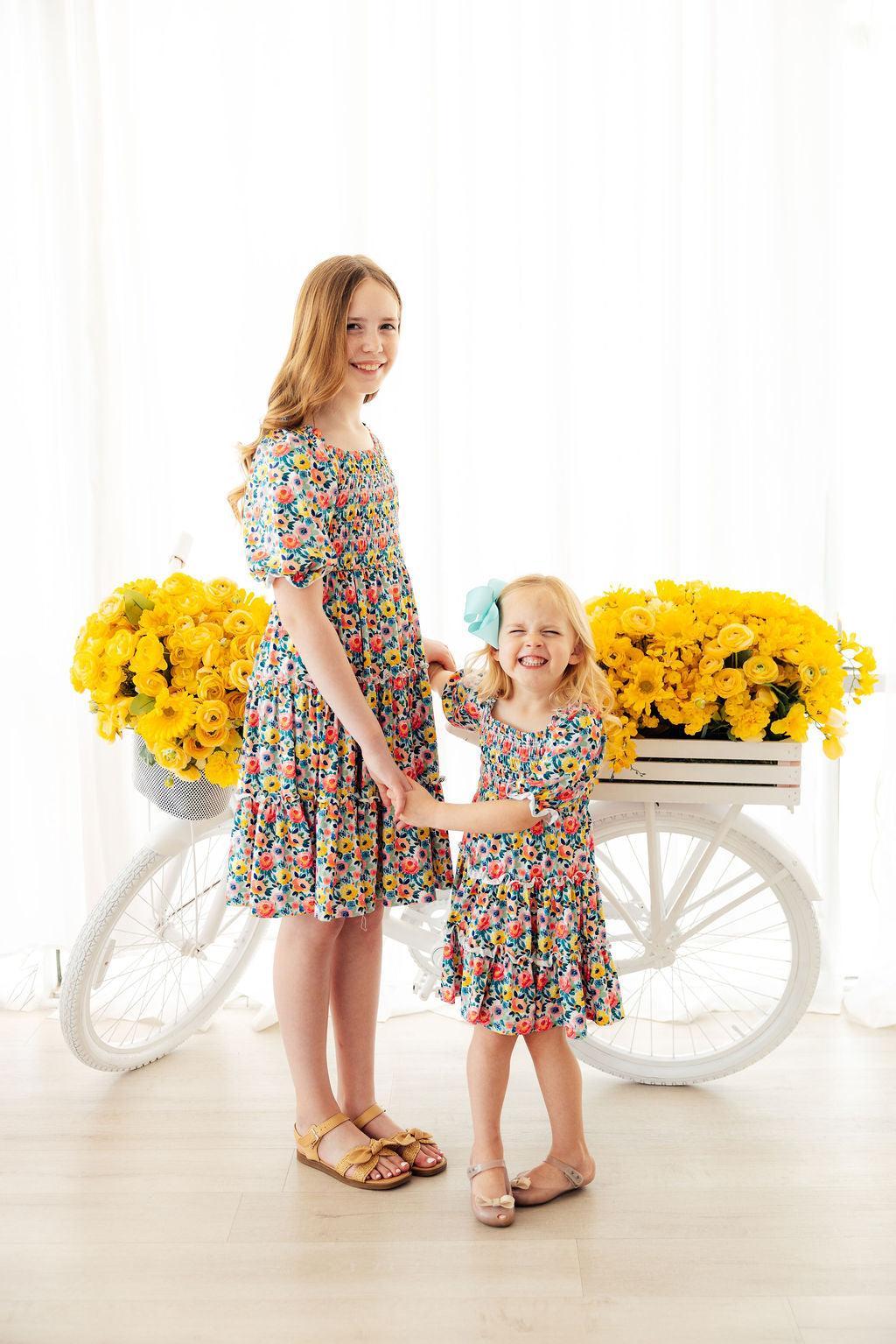 SALE Beautiful Blossoms Smocked Ruffle Dress
