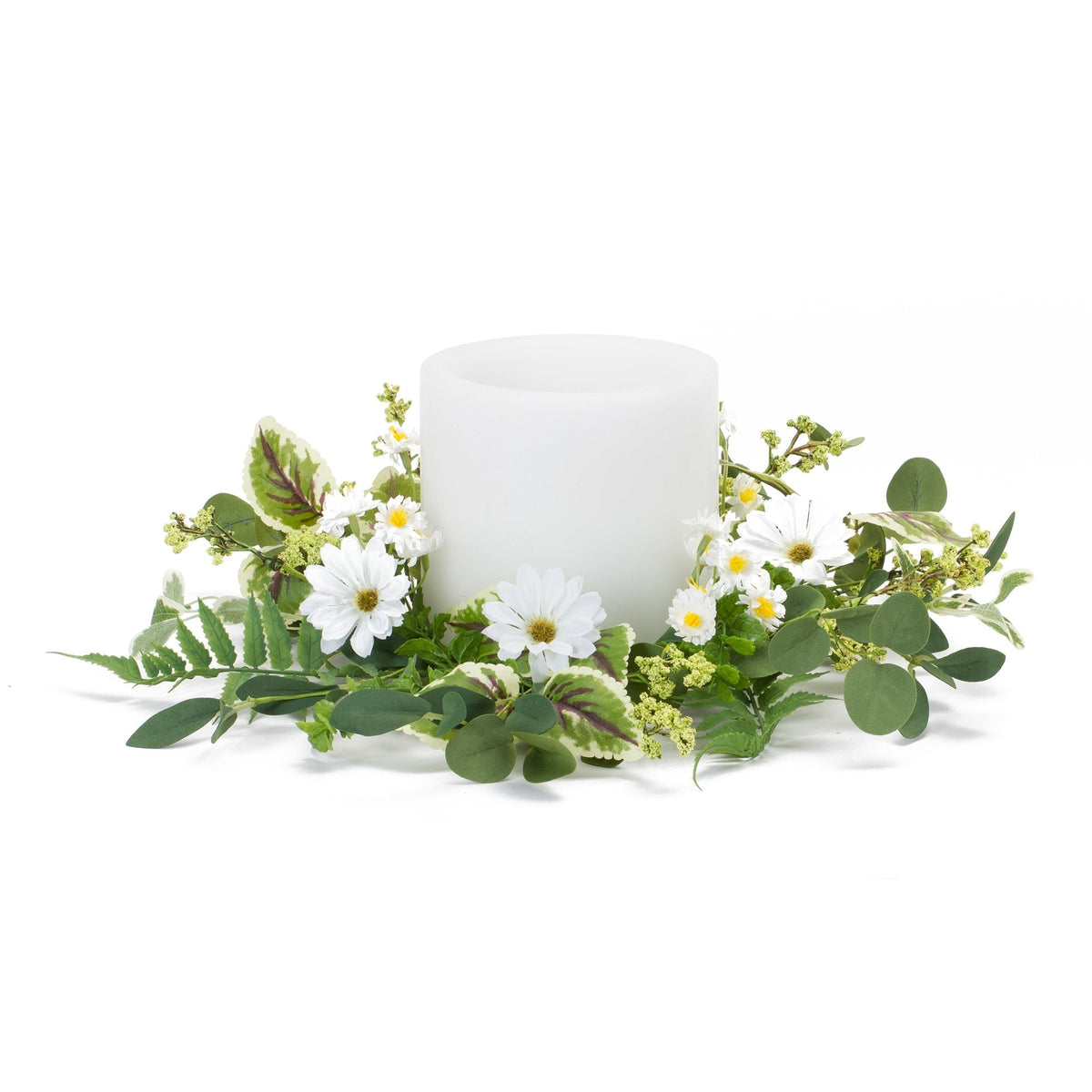 Mixed foliage and daisy candle ring (set of 4)