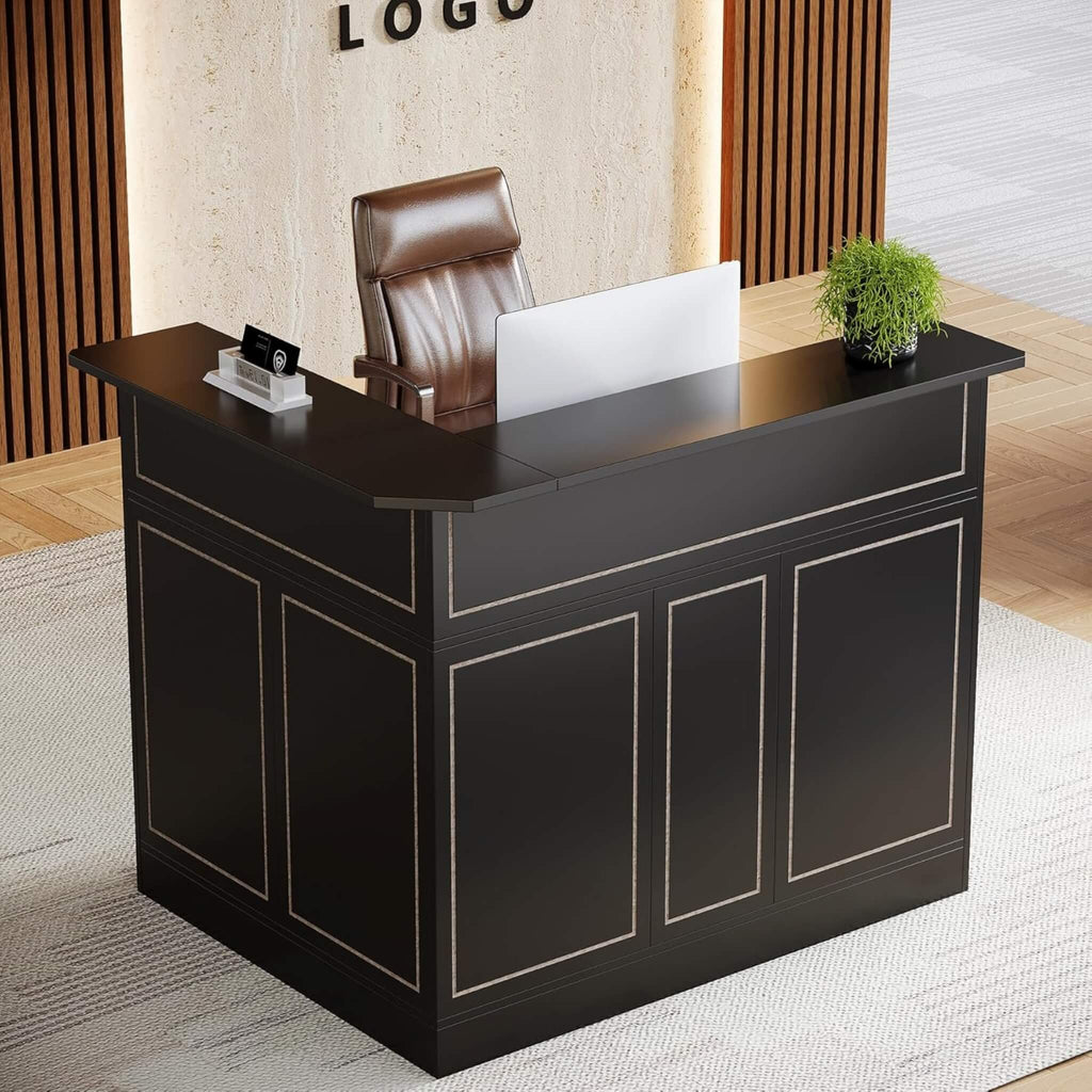 Modern L-Shaped Reception Desk With Storage Shelves (SAK81036)
