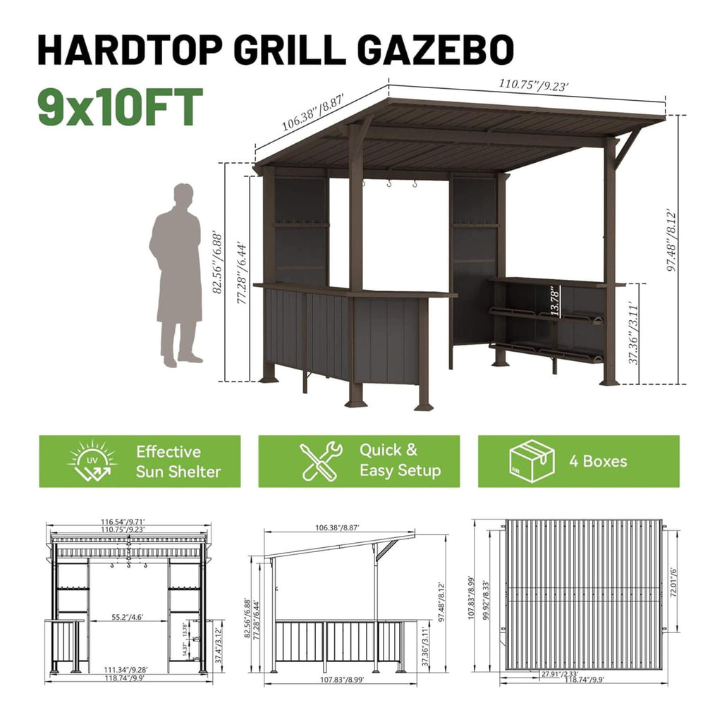 [09X10FT] Modern Slanted Hardtop Alloy Steel Grill Gazebo (SAK32687)