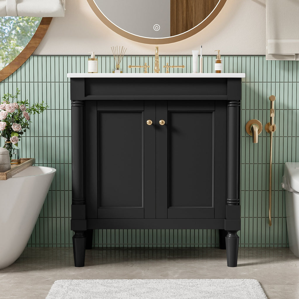 30" Luxurious Bathroom Vanity Cabinet with Ceramic Sink