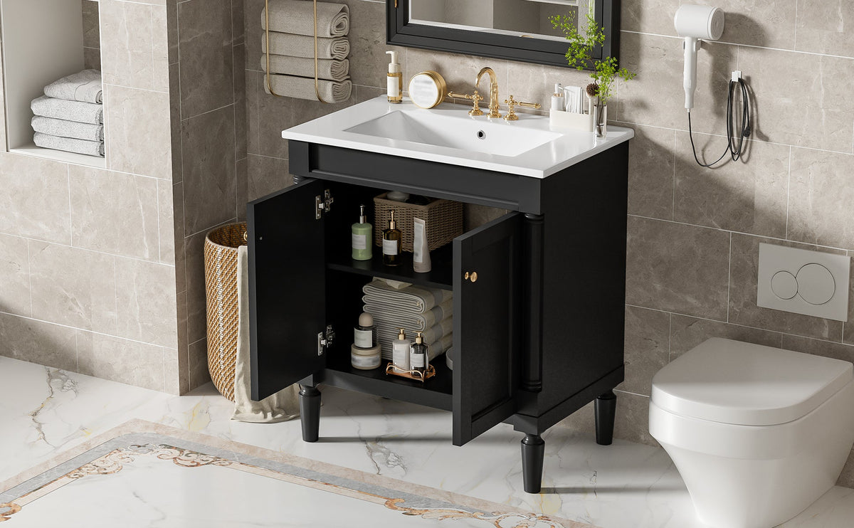 30" Luxurious Bathroom Vanity Cabinet with Ceramic Sink