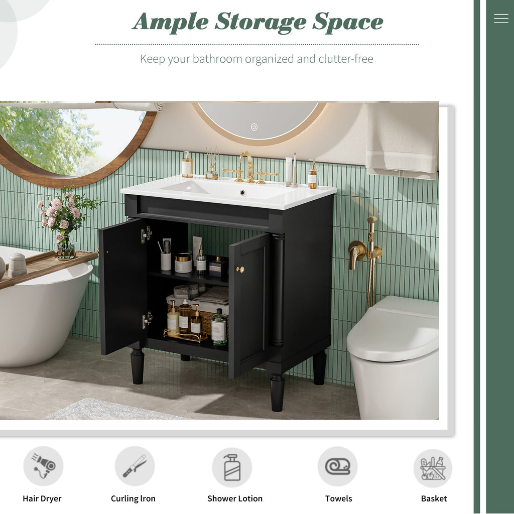 30" Luxurious Bathroom Vanity Cabinet with Ceramic Sink
