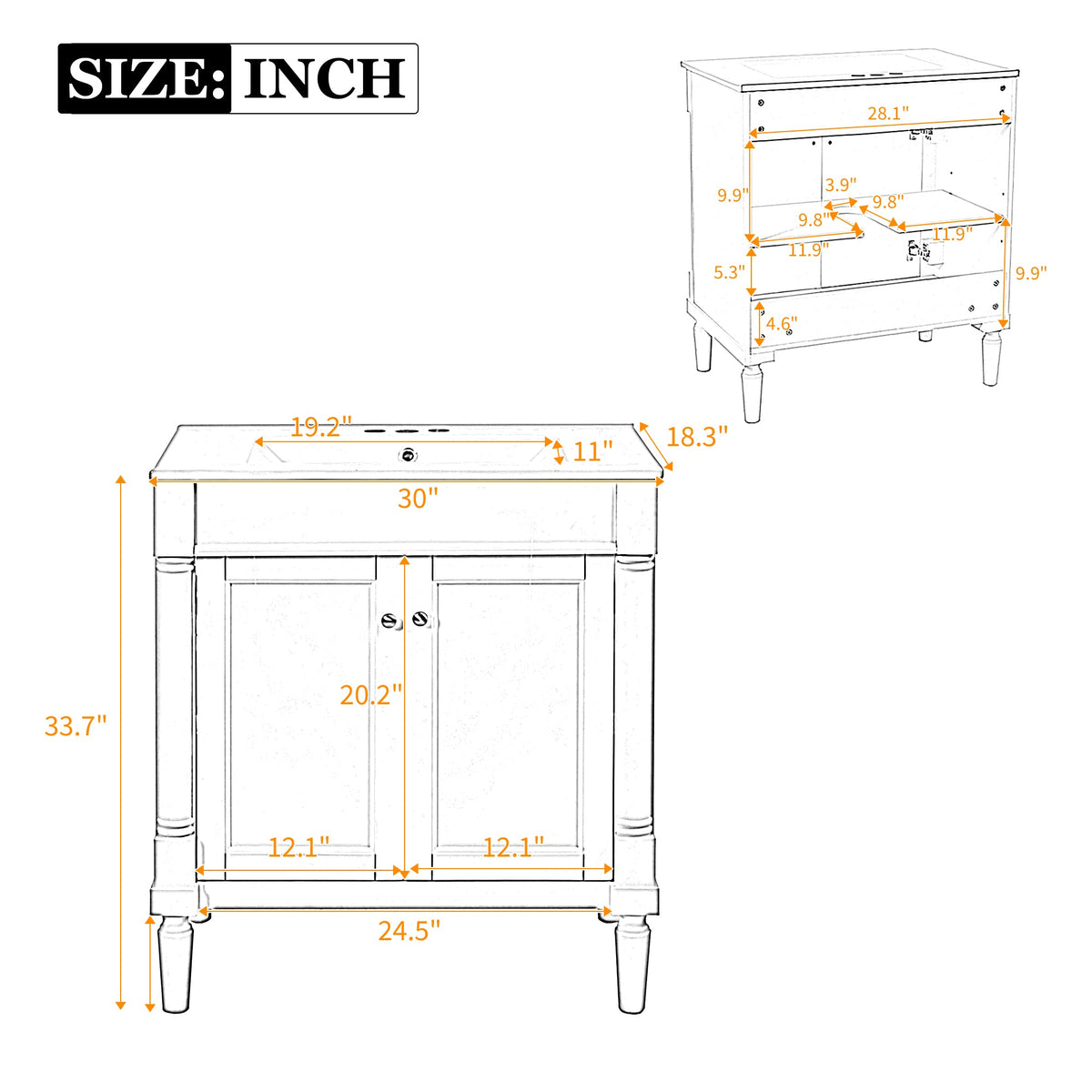30" Luxurious Bathroom Vanity Cabinet with Ceramic Sink