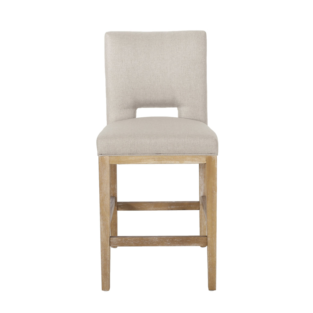 27 Inch Fabric Counter Stools, Set of 2 with Sturdy Rubberwood Legs - Wheat