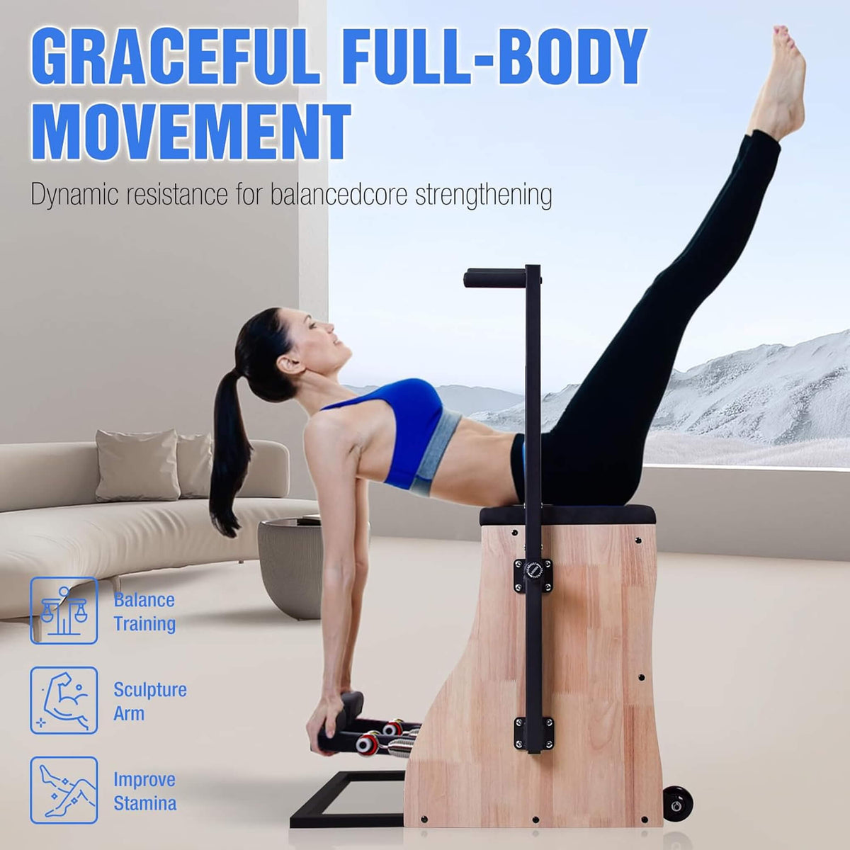 Multifunctional Solid Wood Pilates Reformer Chair With Adjustable Springs And Split Pedals (SAK27581)