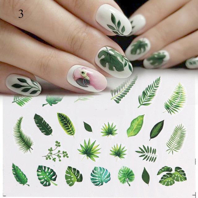 Nail Water Sticker Flower Flamingo Beauty Slider Bloom Colorful Plant Pattern 3D Manicure Sticker Nail Art Decorations Luxurious Nail Art Decoration White Feather Lace Flower Leaf Carving Design Exquisite Pattern Nail Art Supplies Self-Adhesive Nail