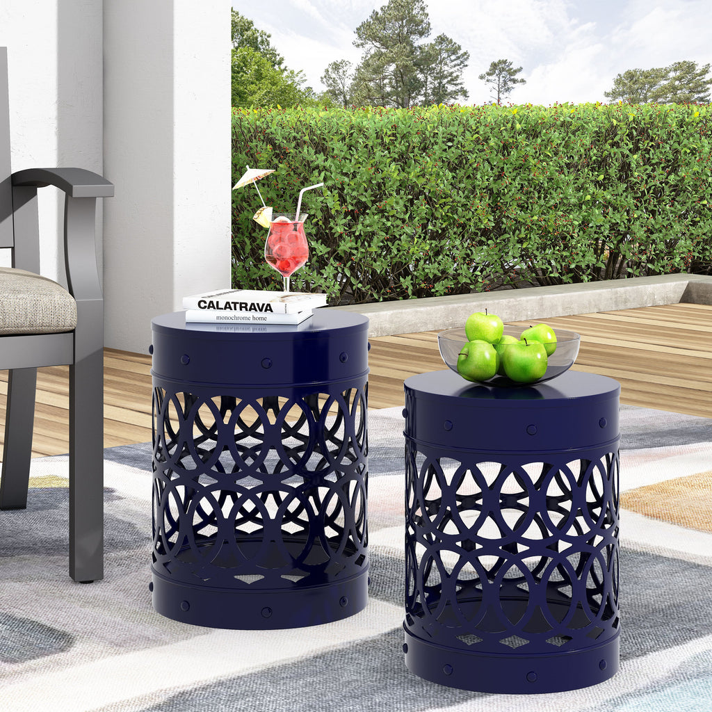 Navy Blue Outdoor Metal Set of 2 End Tables