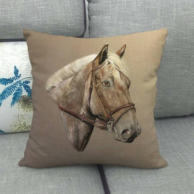Horse Print Linen Throw Pillow Cover