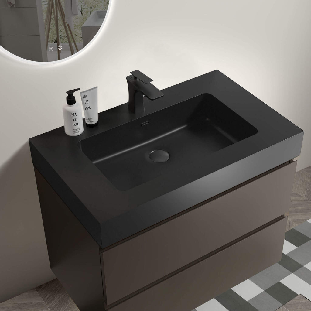 30-Inch Wall-Mounted Bathroom Vanity With Black Sink And Drawers (SAK76251)