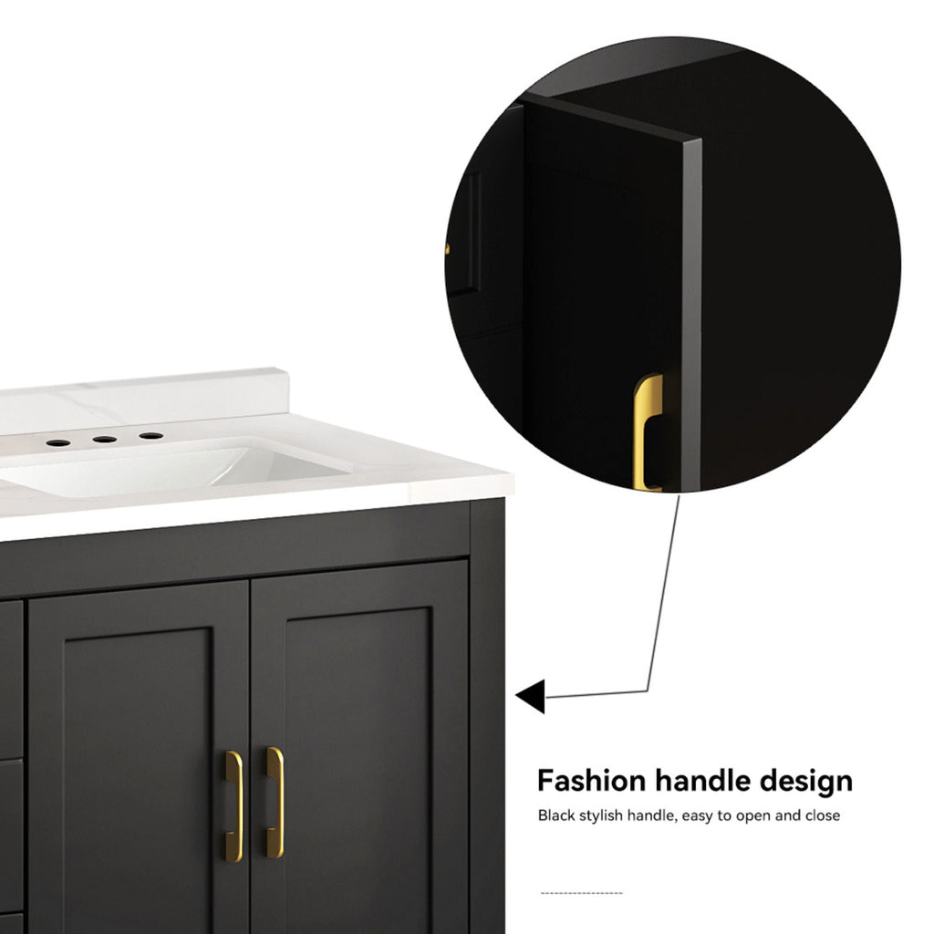 60-Inch Black Bathroom Vanity With Soft Close Doors And Drawers Storage (SAK86210)