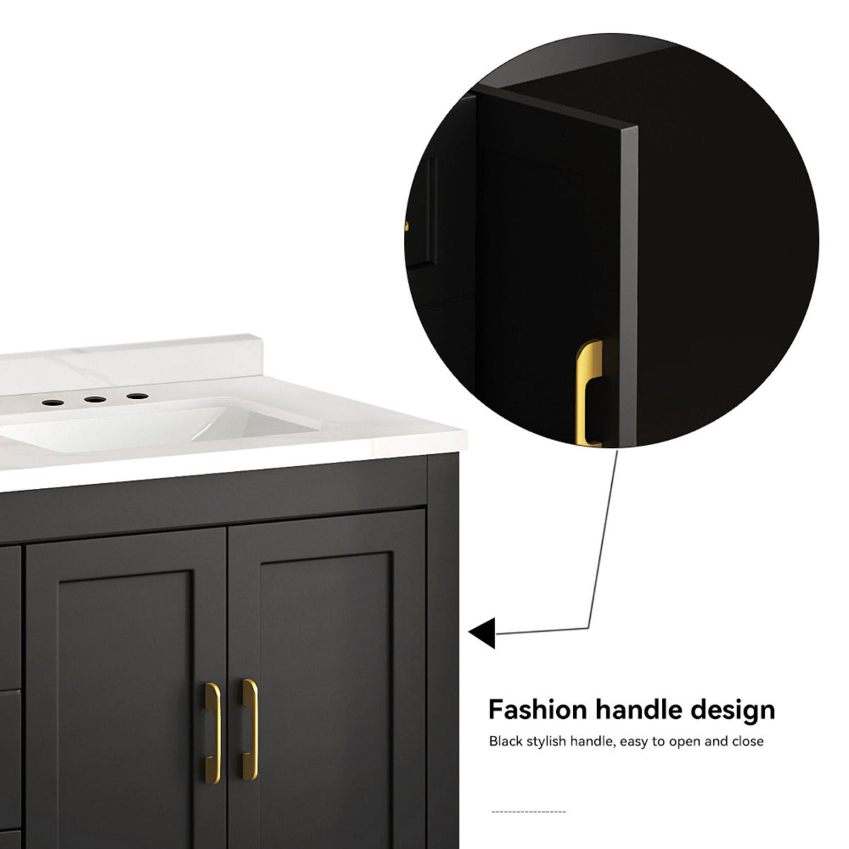 60-Inch Black Bathroom Vanity With Soft Close Doors And Drawers Storage (SAK86210)