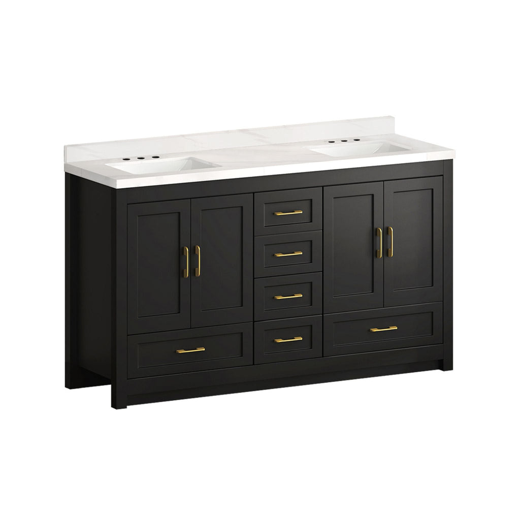 60-Inch Black Bathroom Vanity With Soft Close Doors And Drawers Storage (SAK86210)