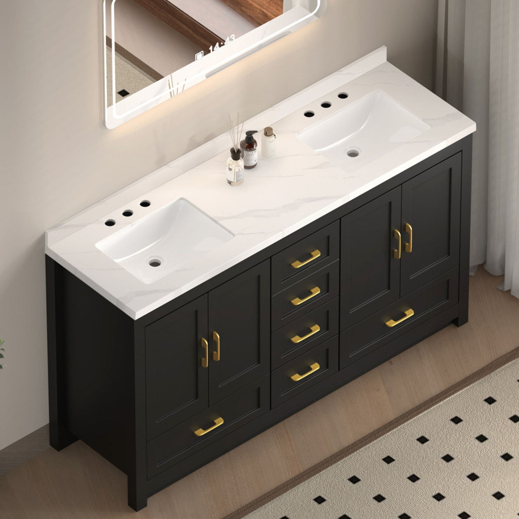 60-Inch Black Bathroom Vanity With Soft Close Doors And Drawers Storage (SAK86210)