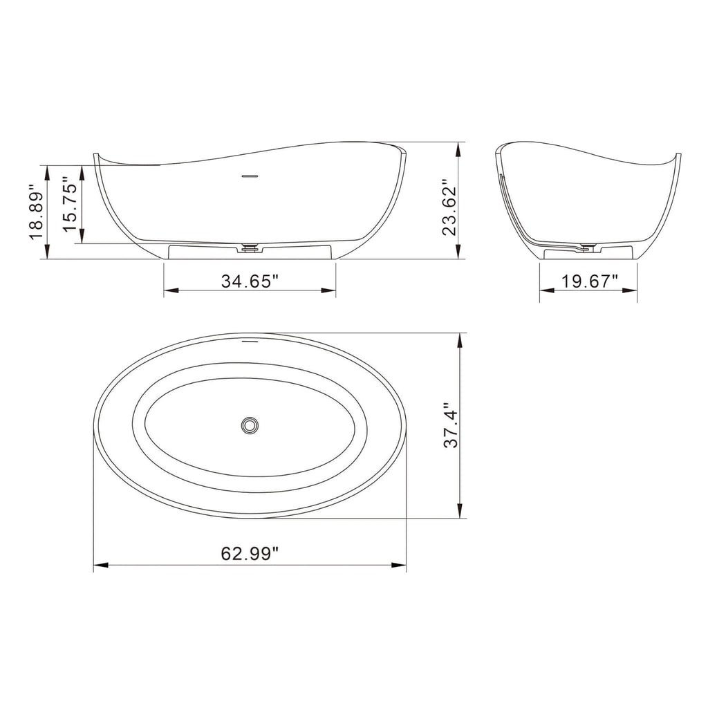 63-Inch Modern Freestanding Single-Piece Matte Black Finish Stone Resin Bathtub (SAK69041)