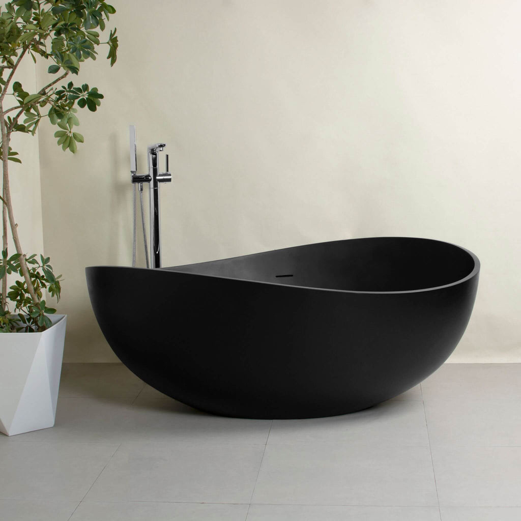 63-Inch Modern Freestanding Single-Piece Matte Black Finish Stone Resin Bathtub (SAK69041)