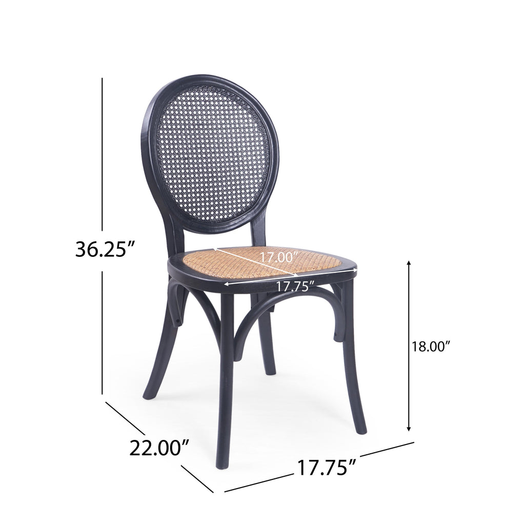 Vintage Rattan-Style Dining Chair MP2 Set of 2 with Elm Wood Frame - Matte Black