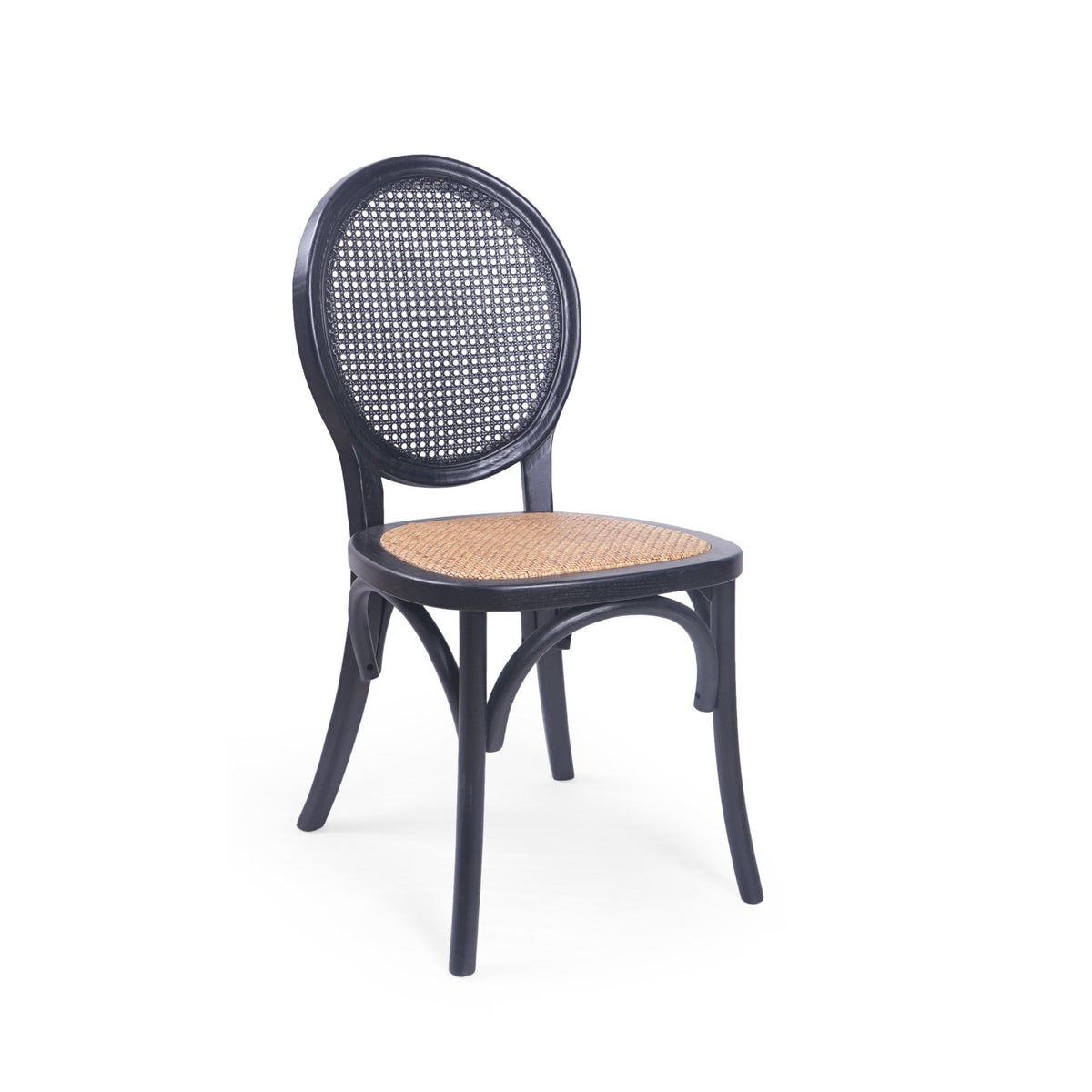 Vintage Rattan-Style Dining Chair MP2 Set of 2 with Elm Wood Frame - Matte Black