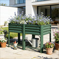 Outdoor Elevated Planter Box with Storage Shelf - Green