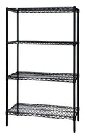 Quantum WR63-2442BK Stationary Wire Shelving Starter Unit, 42"W x 24"D x 63"H, 4 Shelves, Black Epoxy Finish