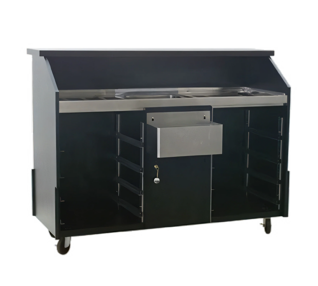 Eagle Group Deluxe DPB-5-W Indoor Portable Bar, 63W x 24-3/8D x 48H, White Melamine/Black Formica, Stainless Work Surface, Ice Bin, Speed Rail