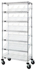 Quantum MWRS-7-108CL Mobile Wire Shelving Bin System with 24 Clear Bins, 7 Shelves, Chrome-Plated, 36 x 18 x 74 Inches