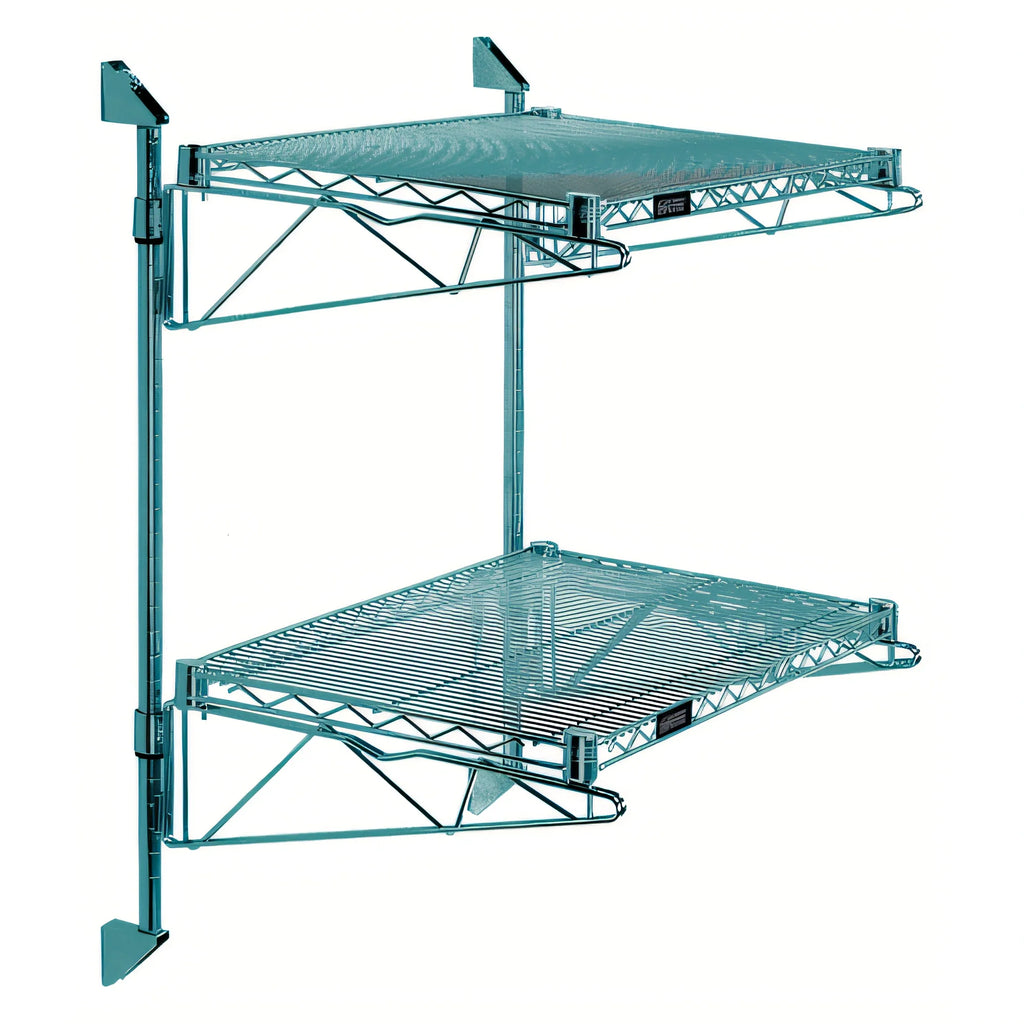 Quantum WC34-CB1860P Wall-Mounted Cantilever Double-Shelf Wire Shelving Unit, 60"W x 18"D, Green Epoxy