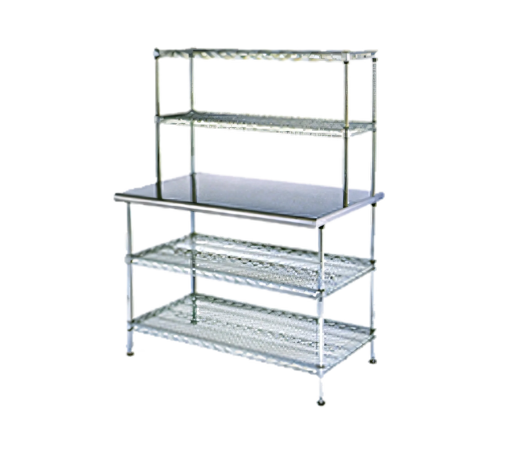 Eagle Group AdjusTable T3060EW-2 Two-Tier 14-Gauge Stainless Steel Work Table, 60 x 30 Inches, Double Wire Overshelves and Undershelves
