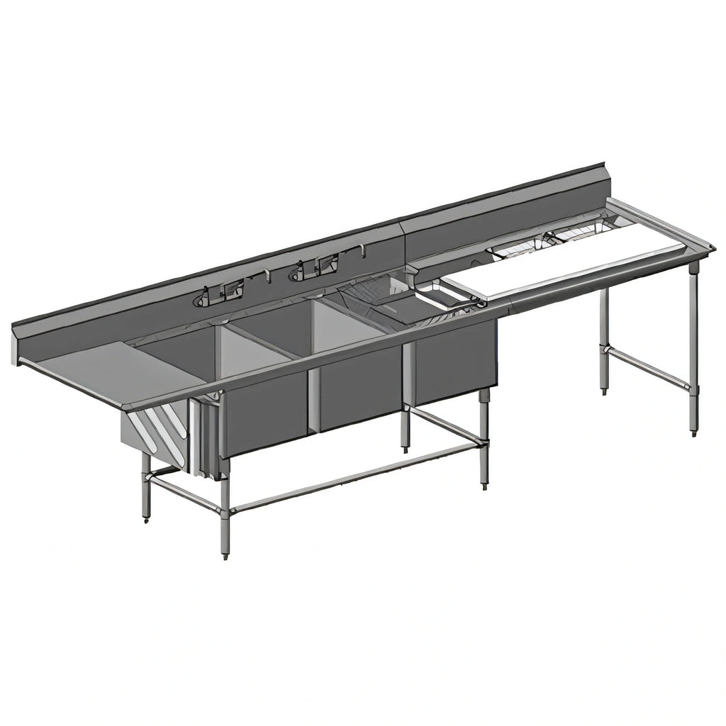 Eagle Group Spec-Master FNP2860-3-48TL Three-Compartment Coved-Corner Prep Sink, 48-Inch Left Prep Area, 14-Gauge 304 Stainless Steel