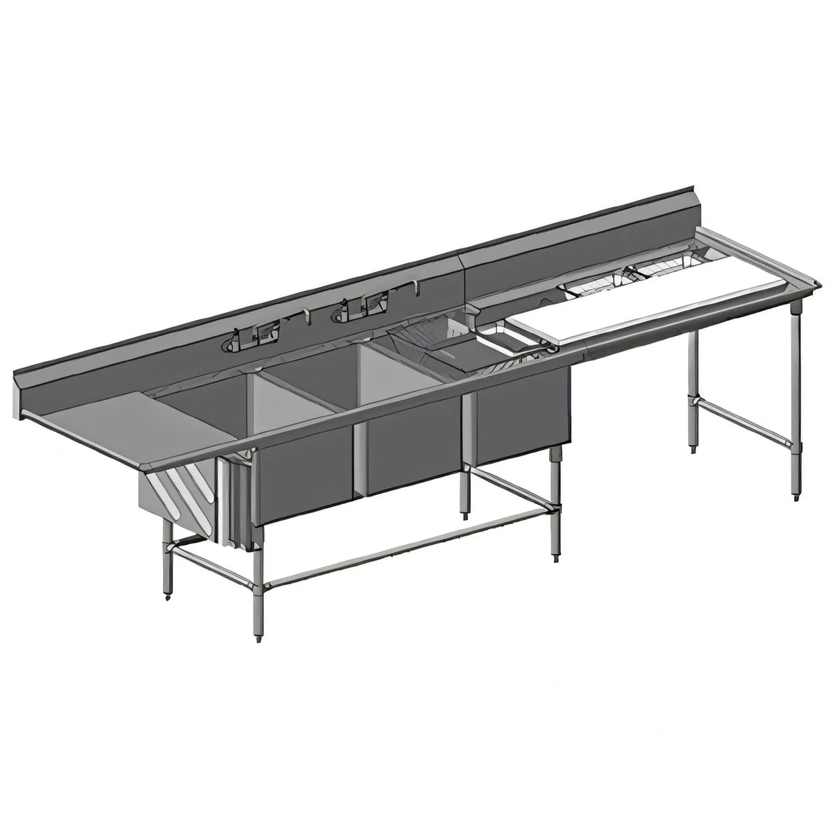 Eagle Group Spec-Master FNP2860-3-48TL Three-Compartment Coved-Corner Prep Sink, 48-Inch Left Prep Area, 14-Gauge 304 Stainless Steel